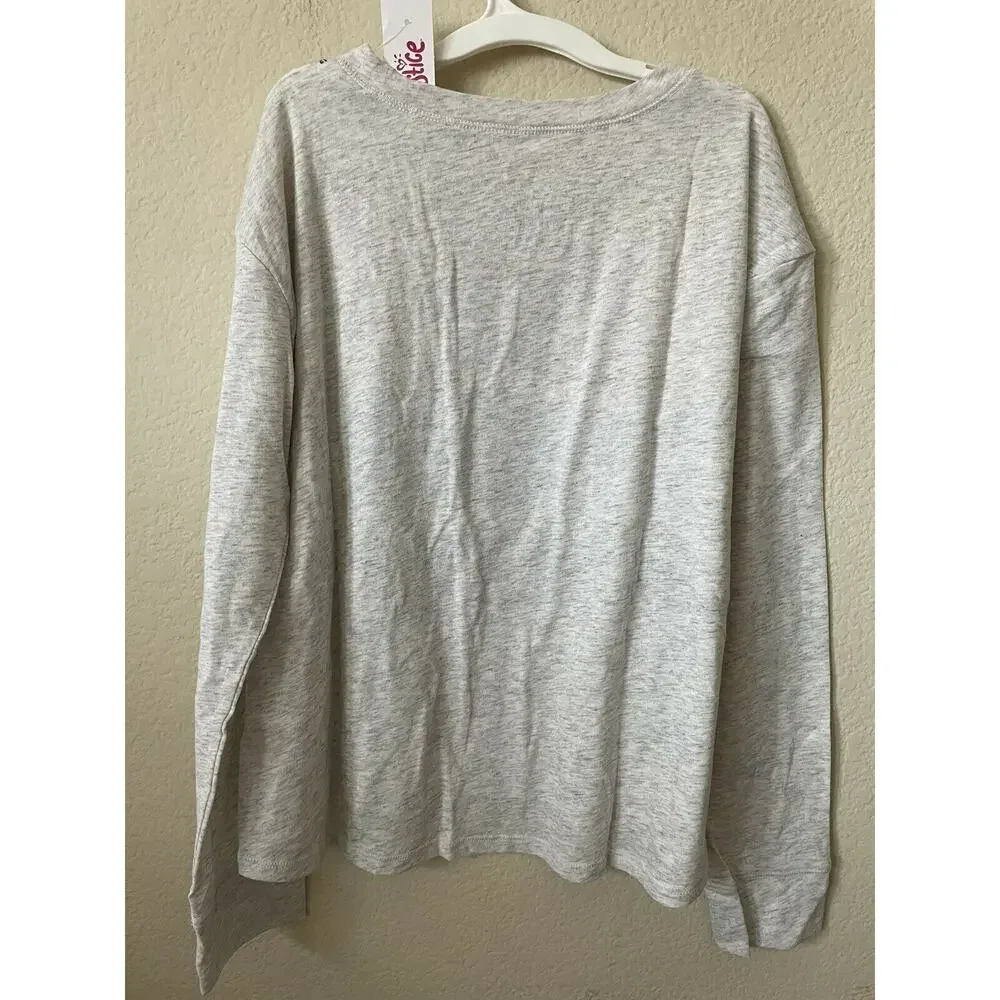 Justice Gray Blue Sparkle Be Beyoutiful Cat Girls’ Long Sleeve Tee Top Size 12